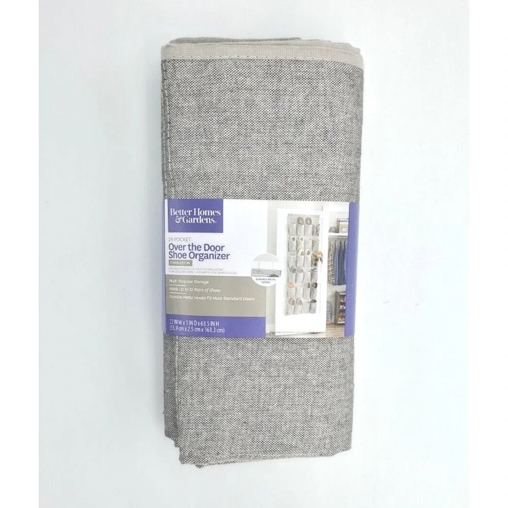 Better Homes & Gardens 24 Pocket Over the Door Shoe Organizer Charleston Gray